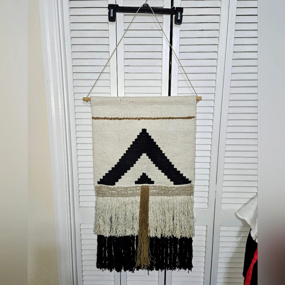 Woven Geometric Black and Cream Wall Hanging Decor